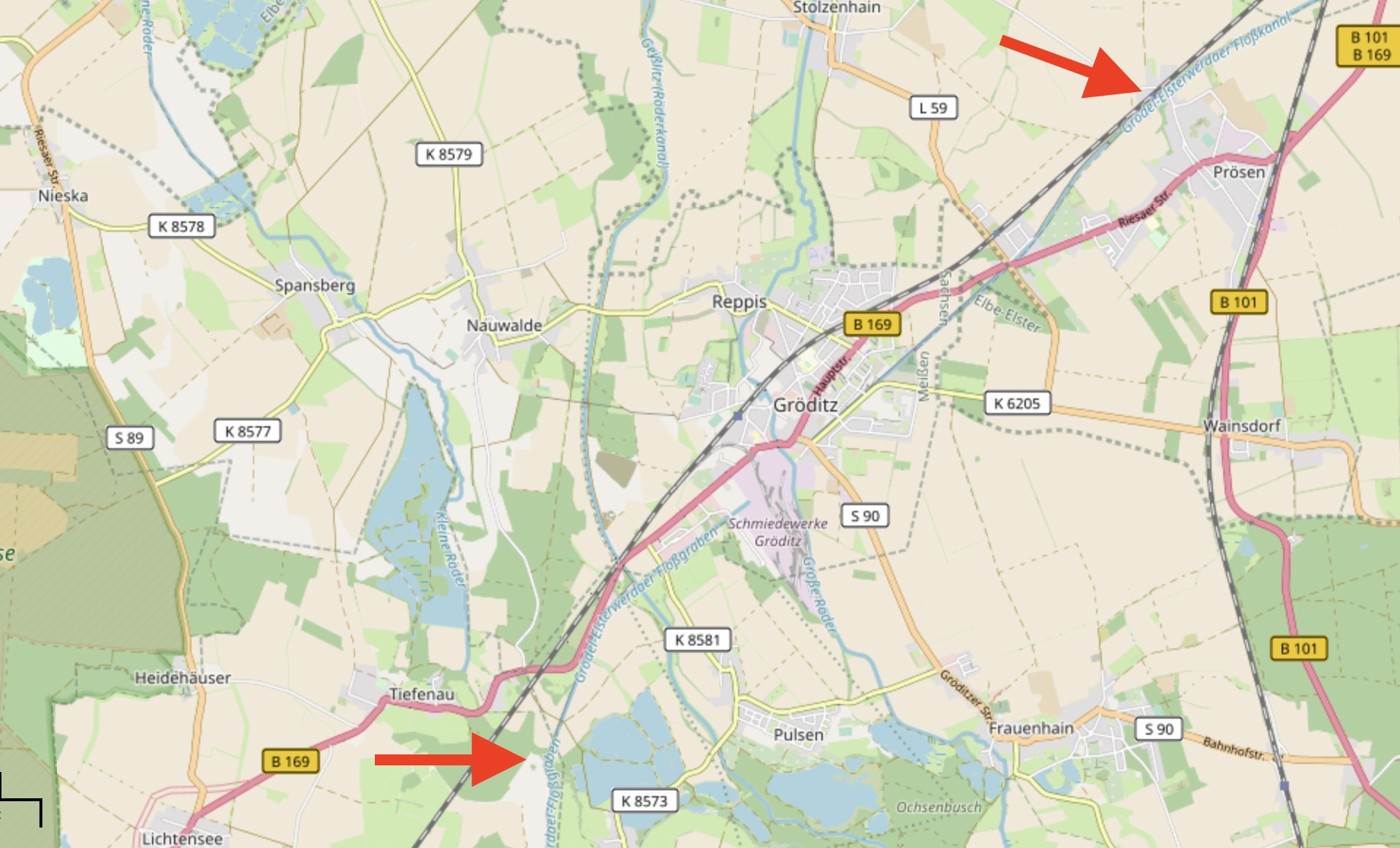 Karte Grödel-Elsterwerda-Kanal